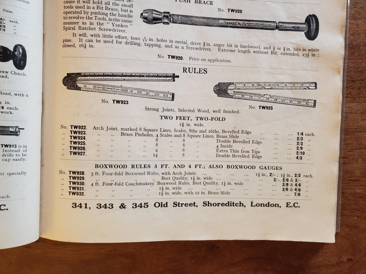 Tyzack Catalog C. 1930 - Folding rules