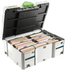 Domino Assortment 12x100 (41X), 12x140 (40X), 14x100 (16X), 14x140 (32X) and DOMINO XL Cutter for size 14.  Packed in a SYS3 M 187 (576792)